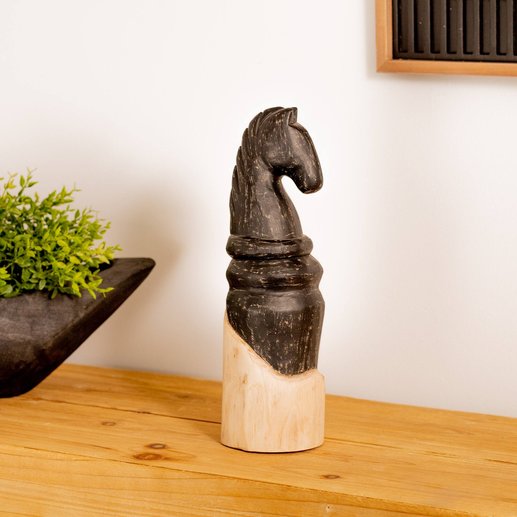 13.75" Black Mango Wood Knight Chess Piece Sculptures, 2ct.